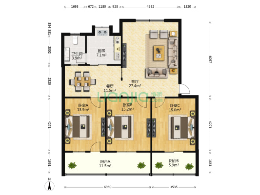 文教支路 3室2厅1卫 116平方