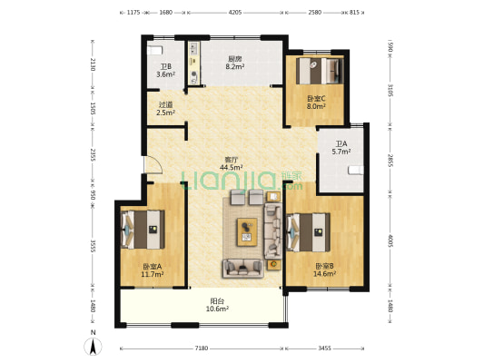 城投东景花园 3室1厅2卫 142平方