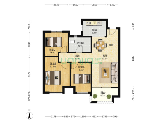 宝龙TOD未来新城 3室1厅1卫 89平方