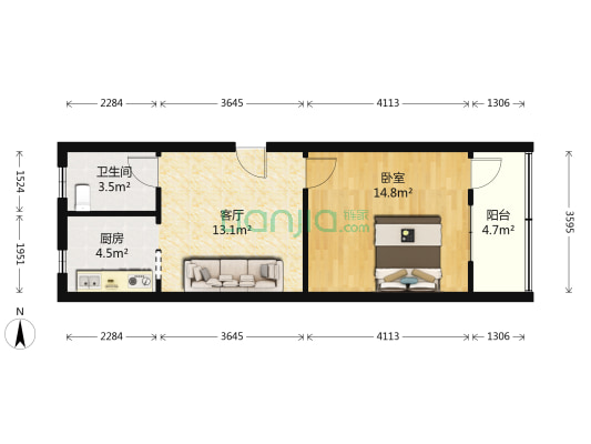 金桥 1室1厅1卫 50平方
