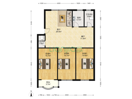 东方广场2期 3室2厅2卫 123平方