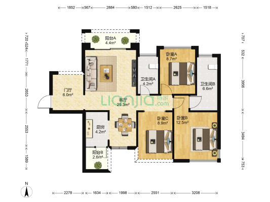 桐洋国际大厦 3室1厅2卫 88平方