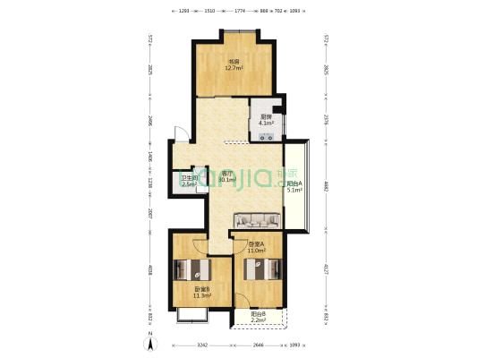 碧藕苑 3室1厅1卫 99平方