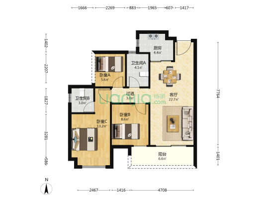 中交紫薇春晓 3室1厅2卫 89平方