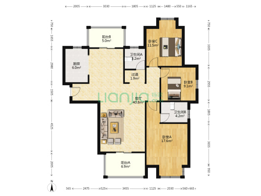 汉水御苑 3室1厅2卫 138平方