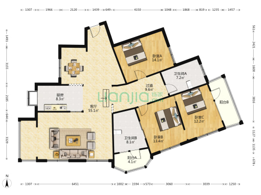 湖北省电力岳家嘴小区 3室1厅2卫 179平方