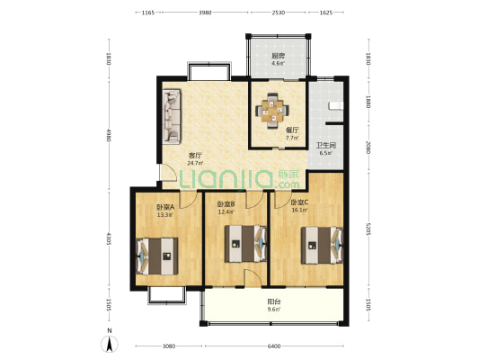 公路局家属院 3室2厅1卫 106平方