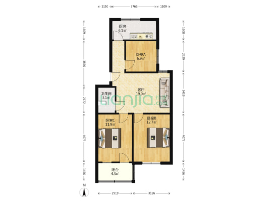 市审计局小区 3室1厅1卫 78平方