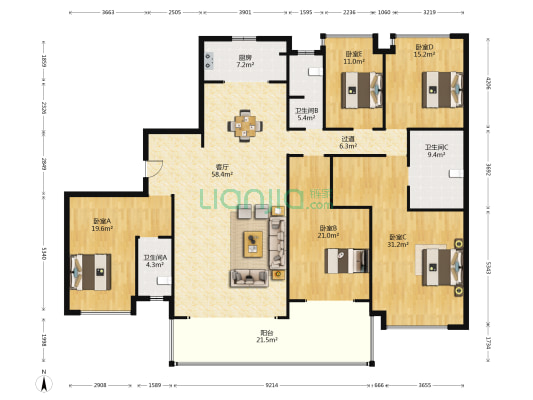 碧桂园天境 5室1厅3卫 254平方