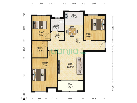 领势学府 4室2厅1卫 111平方