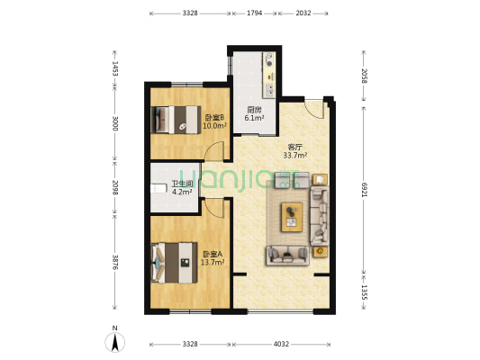 保利溪湖林语六期 2室1厅1卫 88平方