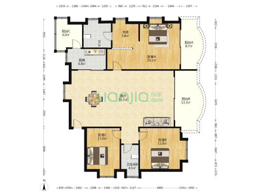 名雅苑 4室1厅2卫 177平方