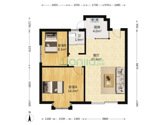 盈峰尚苑 2室1厅1卫 84平方