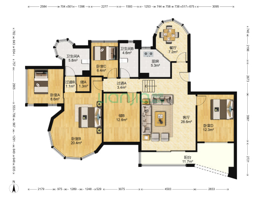 中央公馆 4室2厅2卫 156平方