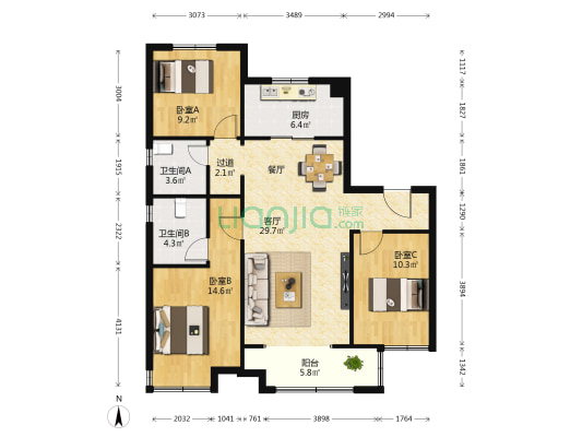 昆仑御一期 3室1厅2卫 115平方