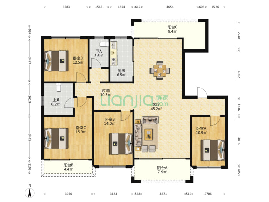 贵安1号翡翠湾 4室1厅2卫 177平方