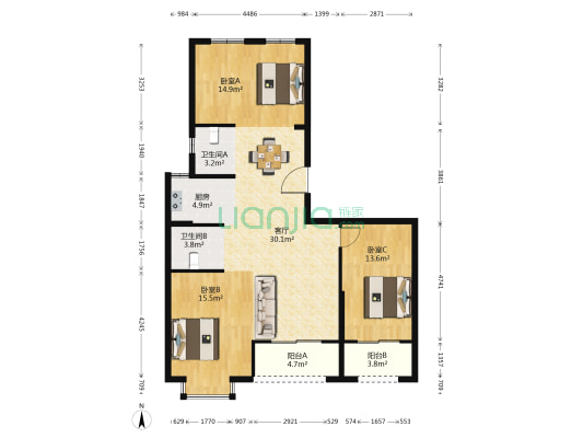 景和佳苑 3室1厅2卫 136平方