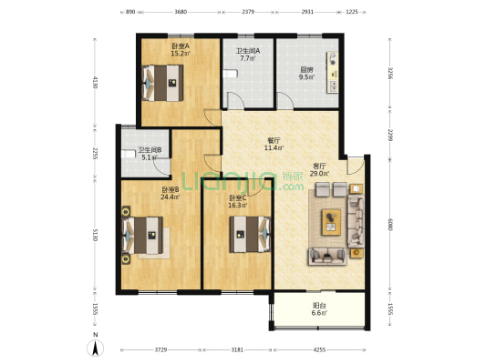 裕华都市森林 3室2厅2卫 145平方