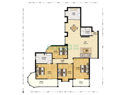 豪盛大厦 4室1厅2卫 194平方