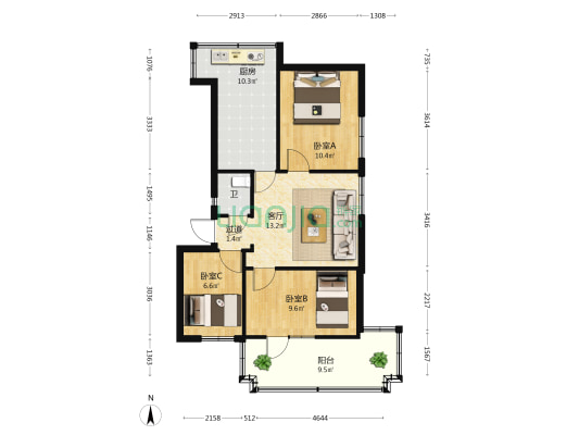 环城东路311号 3室1厅1卫 57平方