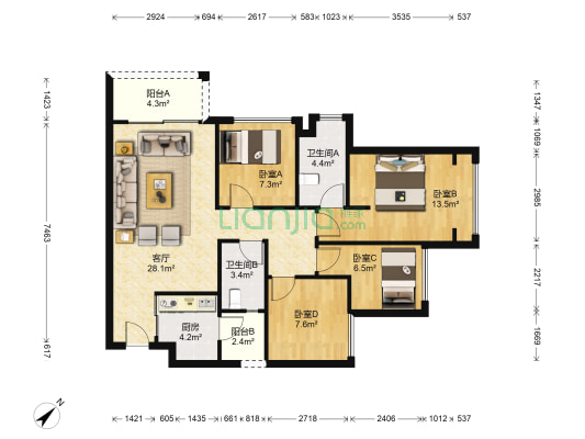 龙光玖龙玺 4室1厅2卫 87平方