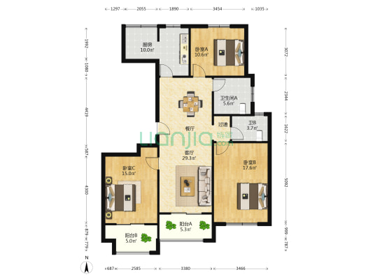 文汇公馆 3室1厅2卫 130平方