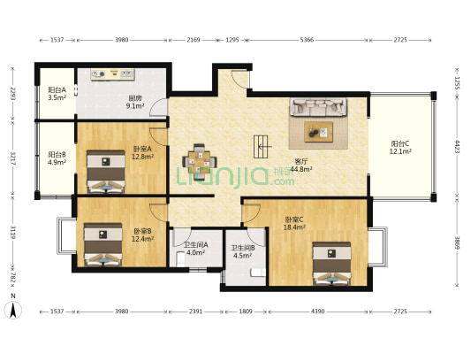 雄兴乐旭园 3室1厅2卫 153平方