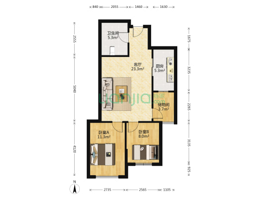 君悦晟景 2室1厅1卫 82平方