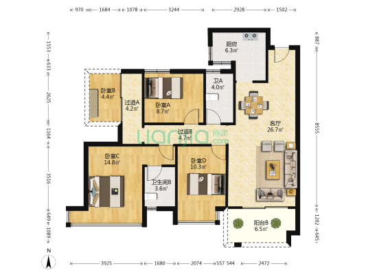 一品天下 4室1厅2卫 123平方