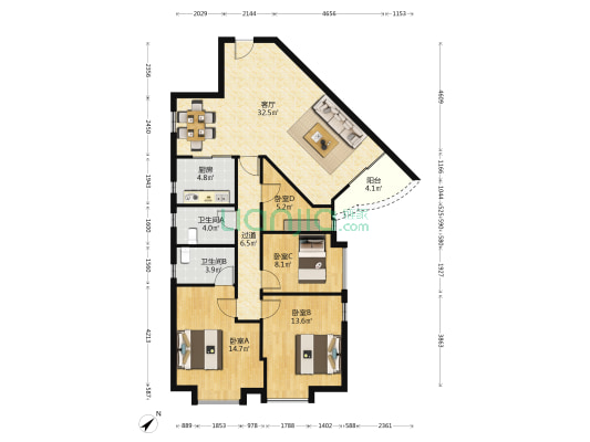 逸翠园一期 4室1厅2卫 117平方