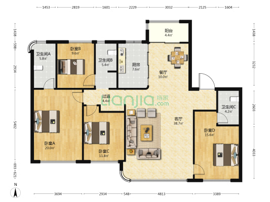 建发朗云二区 4室2厅3卫 180平方