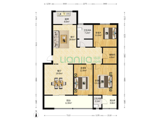 陕西纺织品公司家属院 3室2厅2卫 152平方