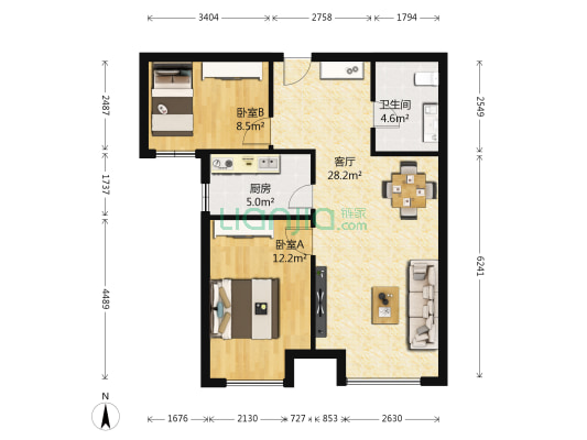 林荫大道 2室1厅1卫 77平方