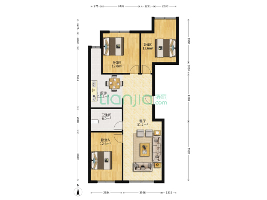鑫兴儒苑 3室1厅1卫 118平方