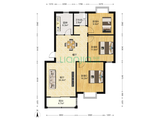 儒香苑 3室1厅1卫 109平方