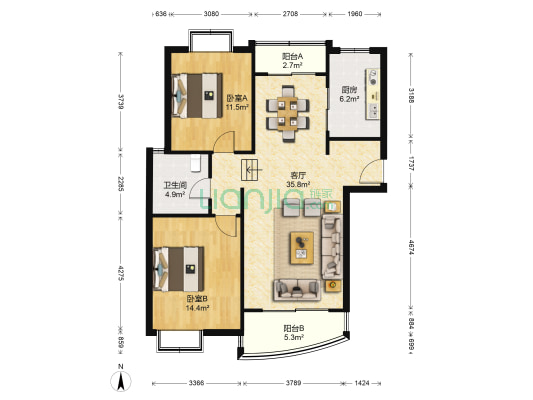 上海公馆（昆山） 2室1厅1卫 104平方