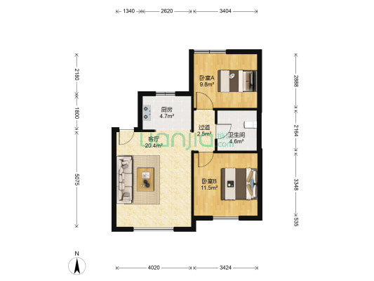 万科城市花园 2室1厅1卫 64平方