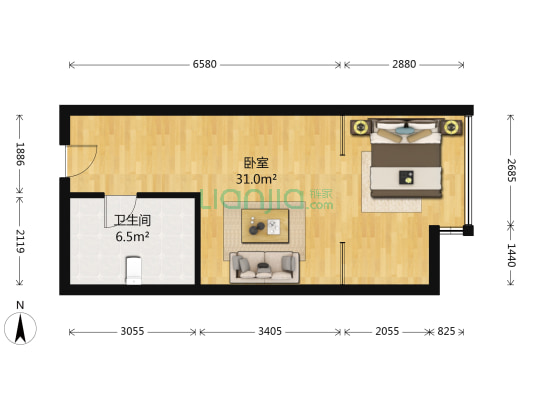 捷登都会 1室1厅 东南