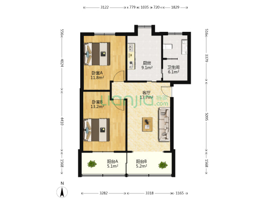 江联小区南区 2室1厅1卫 78平方