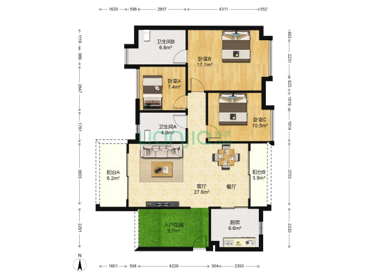 南沙湾东苑 3室1厅2卫 116平方