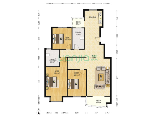 港龙大厦 3室1厅2卫 252平方