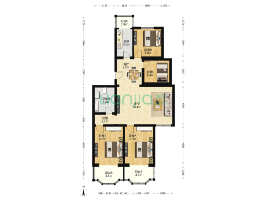 融城园北区 4室2厅1卫 133平方