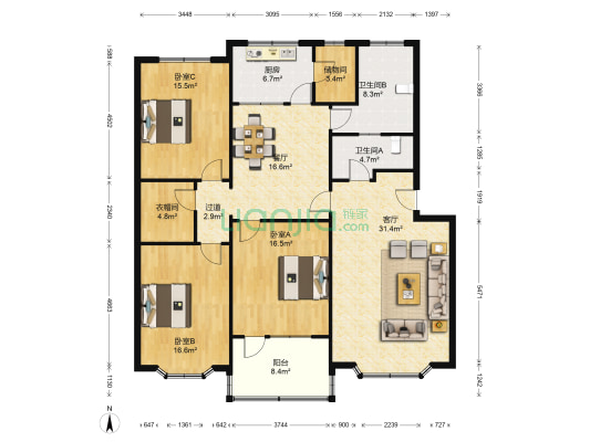 地税局小区 3室2厅2卫 164平方