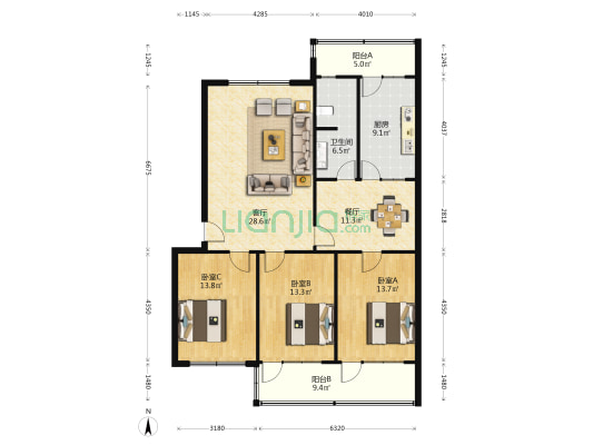 国税小区 3室2厅1卫 133平方
