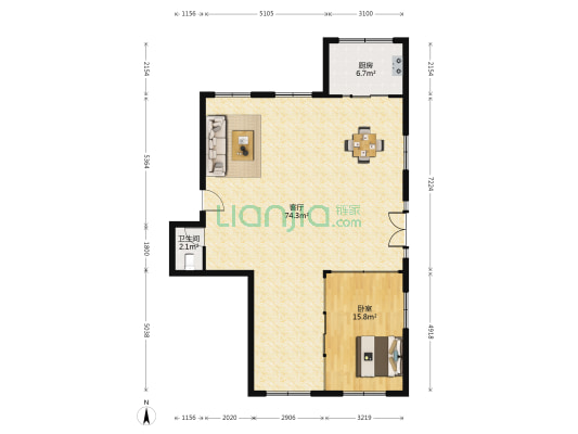 景润二期 1室1厅1卫 108平方