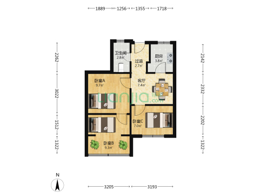 珠江路605号 3室1厅1卫 54平方