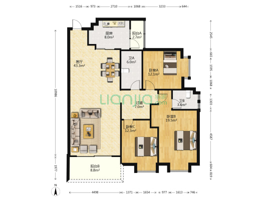 怡雅名苑 3室1厅2卫 127平方