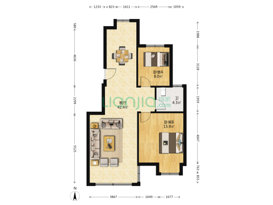 永盛花苑 2室1厅1卫 98平方