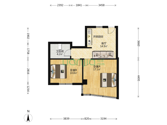 厦大学府花园 2室1厅1卫 56平方