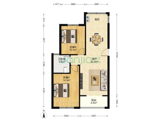 盛唐公寓 2室1厅1卫 85平方